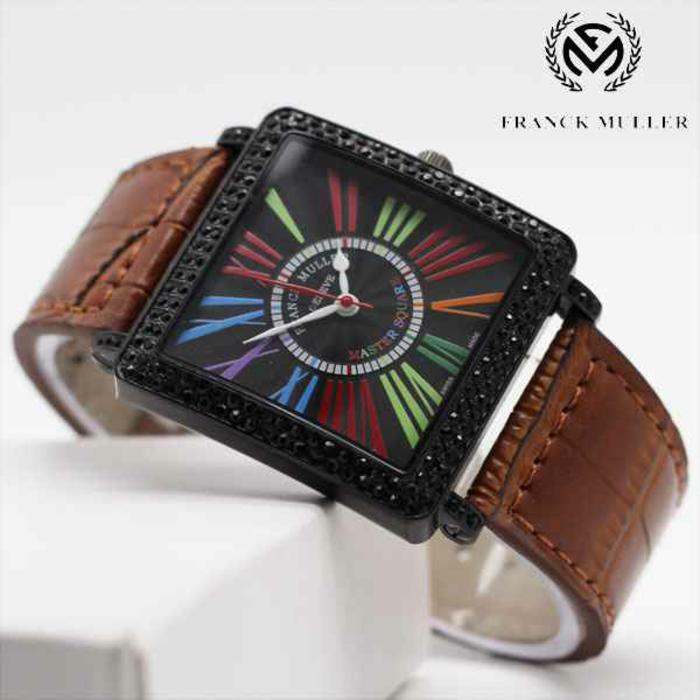 JAM TANGAN WANITA FRANCK MULLER RAINBOW KOTAK LIST MATA TALI KULIT