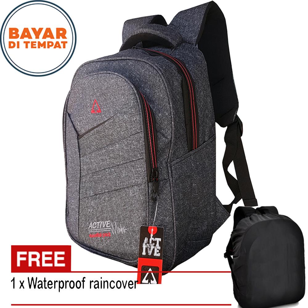 Polo Active X87 Tas Ransel Pria Tas Ransel Laptop Ransel Kerja Backpack Formal Tas Sekolah Untuk Semua Umur - Grey + Raincover