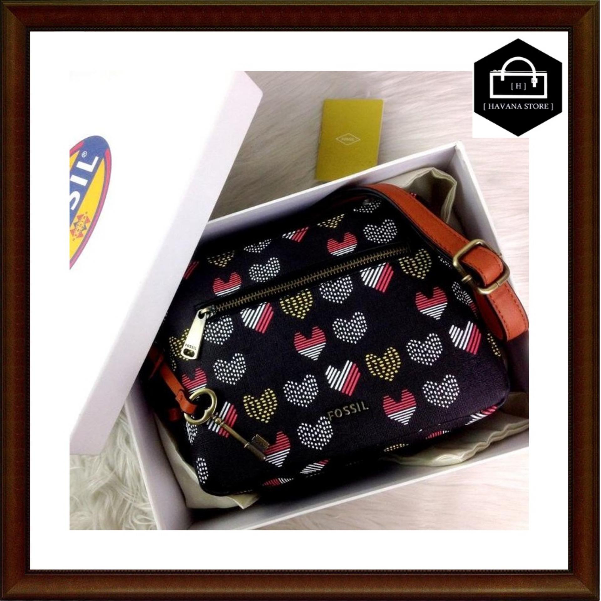 Tas Fossil Piper Toaster Heart Print Double Zip Hitam Semprem Box F026 / bag / branded / mirror / premium / asli / original / impor / batam / bag / tas / handle / jinjing / kulit / gucci / hermes / chanel / lv / louis / fossil / dior / zara / bonia
