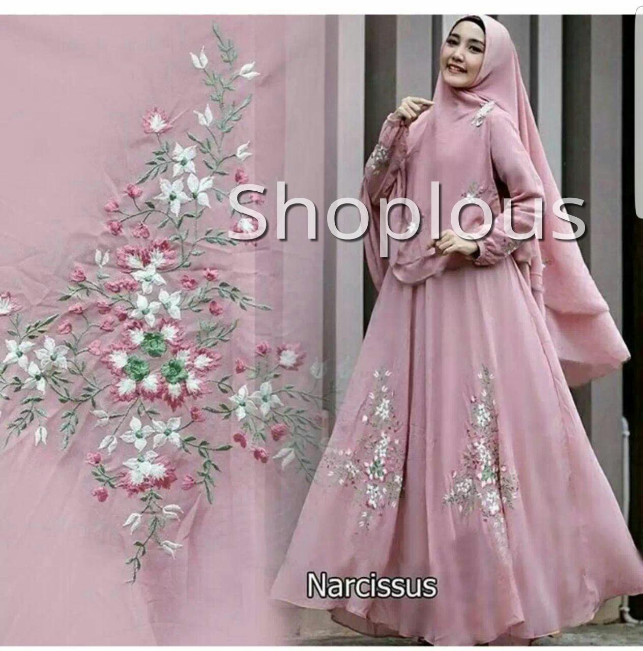 Shoplous Baju Gamis Maxi Dress Muslim Wanita Narcissus Syari ( Dapat Jilbab ) / Dress Muslim / Gamis Wanita / Baju Muslim / Hijab Muslim / Fashion Muslim / Syar'i Muslim / Maxi Dress Lengan Panjang / Gamis Modern