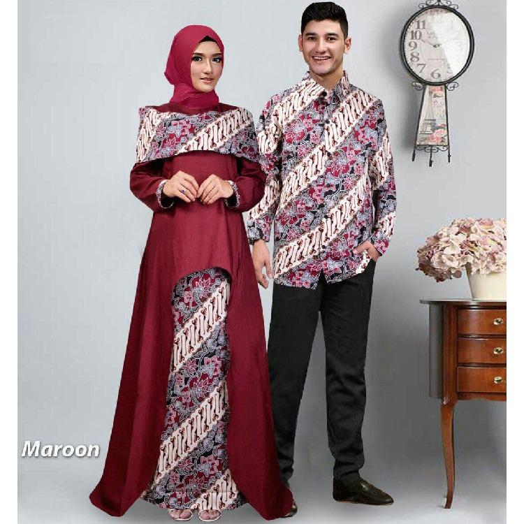 Kenzmal Maxi Gamis Dress Muslim Batik Couple Pasangan Sabrina Untuk Pesta - Tersedia 6 Warna