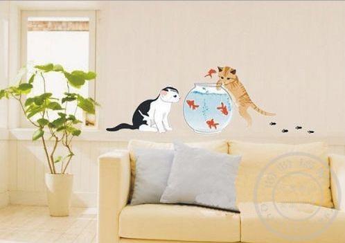 Set Stiker Dekorasi Dinding Motif 2-Ekor Kucing dan Ikan di Akuarium MP RAMAYANA 1592