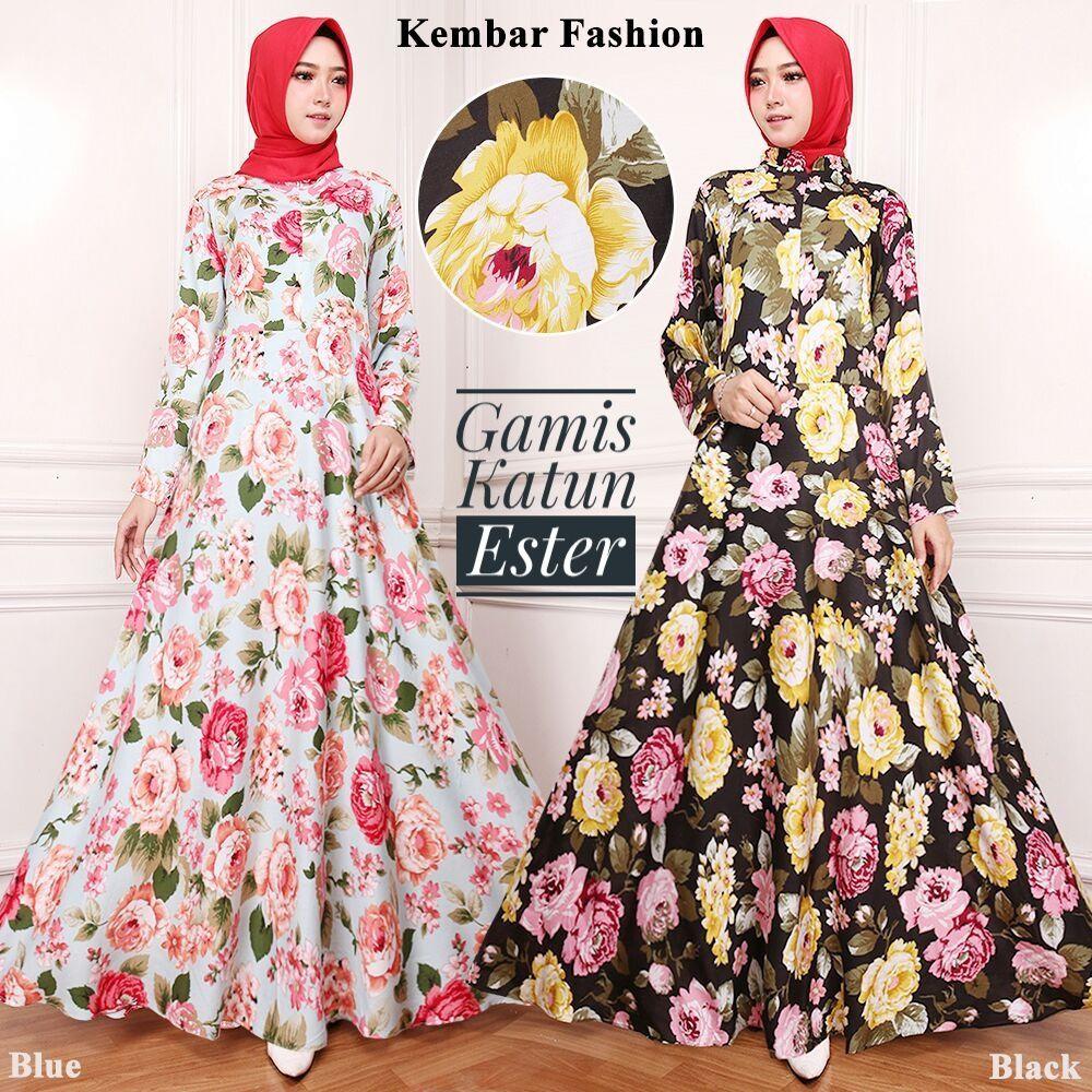 Gamis Maxi Dress Katun Ester Warna Hitam ( Tanpa Pasmina)