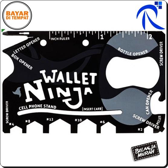 Rimas Wallet Ninja 18in1 Multi Purpose Credit Card Sized Pocket Tool 18 In 1 Baja - Black Hitam - Alat Serbaguna multifungsi Obeng Pembuka Botol Kaleng Kunci Hex Penggaris Stand Hp keren unik berkualitas FREE ONGKIR & Bisa COD.