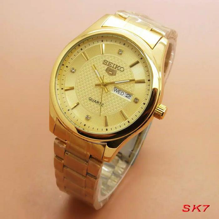 HARGA DISKON!!! Jam Tangan Pria Seiko 5 Rantai Gold Jam Cowok Stainless Warna Emas
