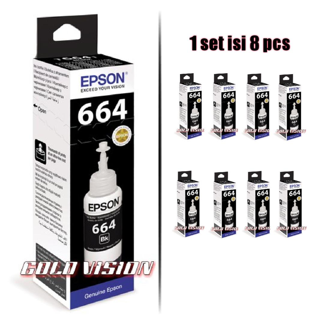 1 Set Isi 8 PCS Tinta Printer Epson 664 T664 T6641 T6642 T6643 T6644 L Series - GOLD VISION