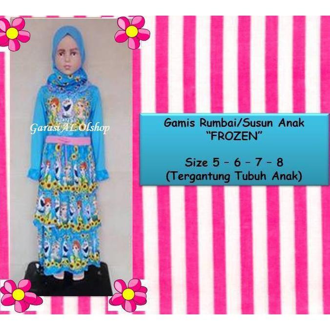 PROMO SALE - BAJU GAMIS ANAK PEREMPUAN SUSUN/ RUMBAI KARAKTER FROZEN 5-8TH F001