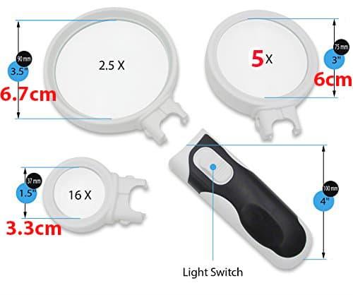 Promo: POCKET 3 LUP LENSA KACA PEMBESAR SAKU ( 2.5X + 6X + 16X ) + LAMPU - ready stock
