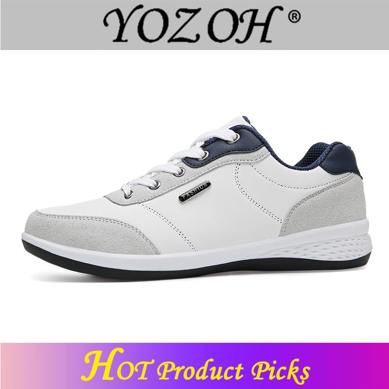 YOZOH Hot Gaya Pria Berlari Sepatu Renda Up Bernapas Sneakers Yang Nyaman Berjalan Outdoor Sepatu Alas Kaki-Putih