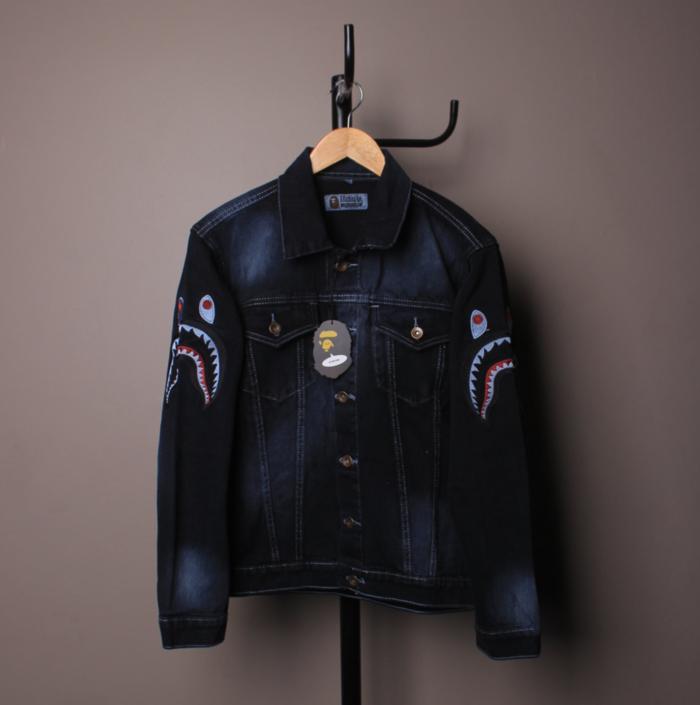 Best Seller!! JAKET JEANS SKATE A BATHING APE BAPE SHARK EMBROIDERY DENIM PREMIUM - ready stock