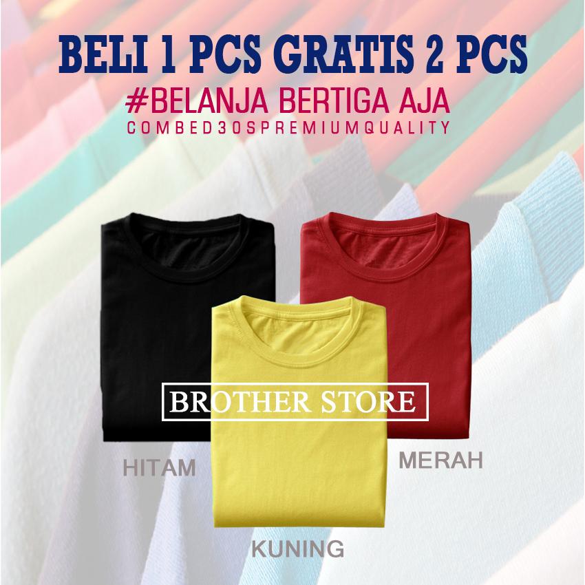 Kaos polos beli 1 gratis 2 pcs Hitam Merah Kuning Premium