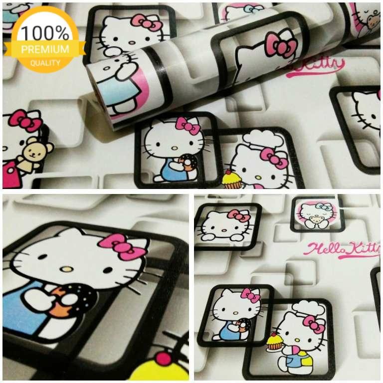 Grosir murah wallpaper sticker dinding kamar ruang indah putih kartun anak hello kitty pigura hitam