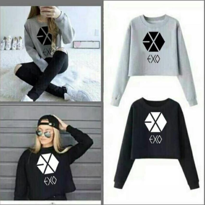 hokyfashion SWEATER CEWE CROP EXO LONG SLEEVE FIT TO L