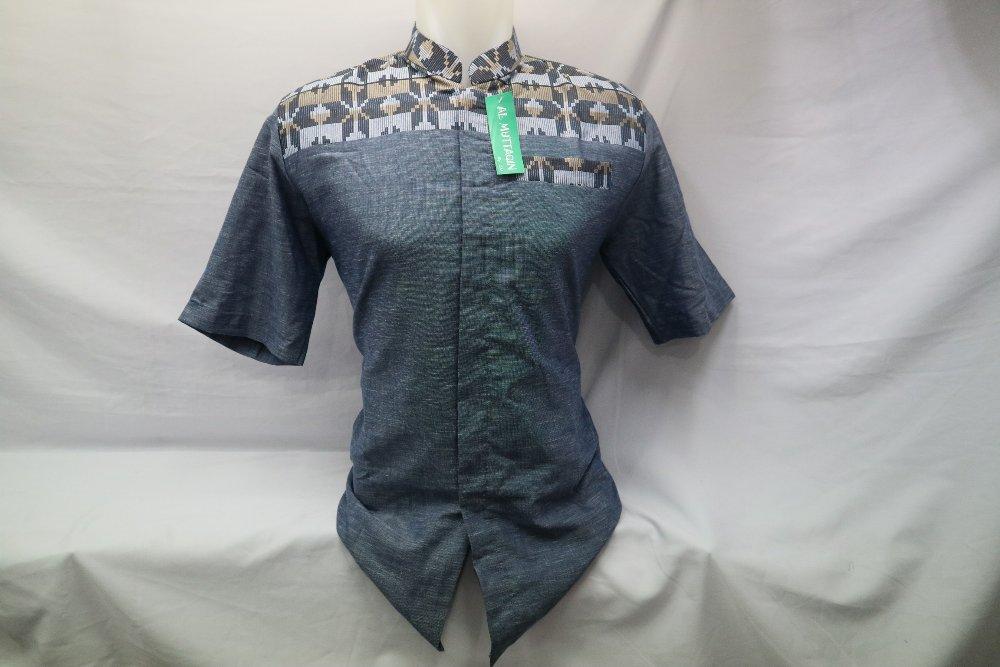 Baju Muslim Pria Kemeja Koko Gamis Jasko Jas Koko Biru Songket Lengan Pendek SPB 052 di lapak Al Muttaqin Collection produsenbajukoko