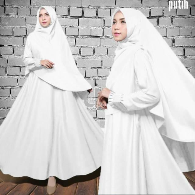dress gamis muslim amizha syari polos putih bersih + 6 warna (hitam)