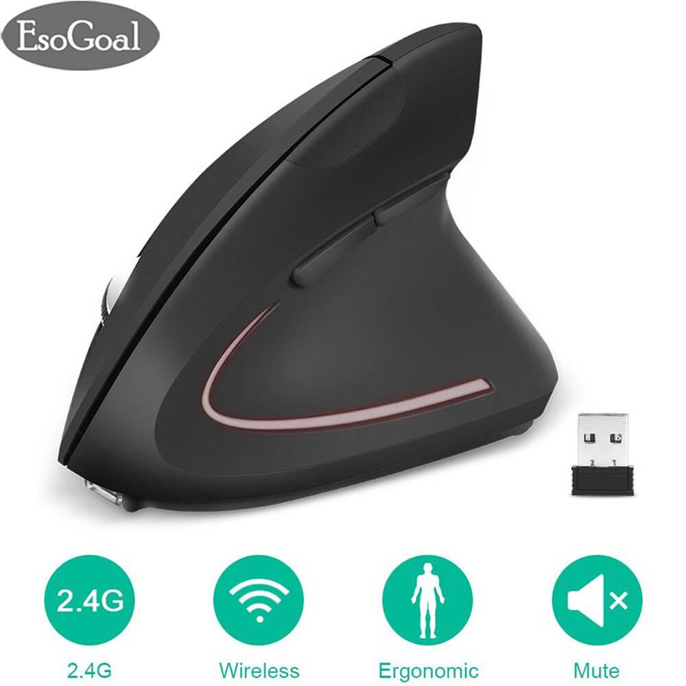EsoGoal 2.4G Nirkabel Vertikal Ergonomis Mouse Optik Adjustable DPI Presisi Tinggi Mouse Optik (Hitam)