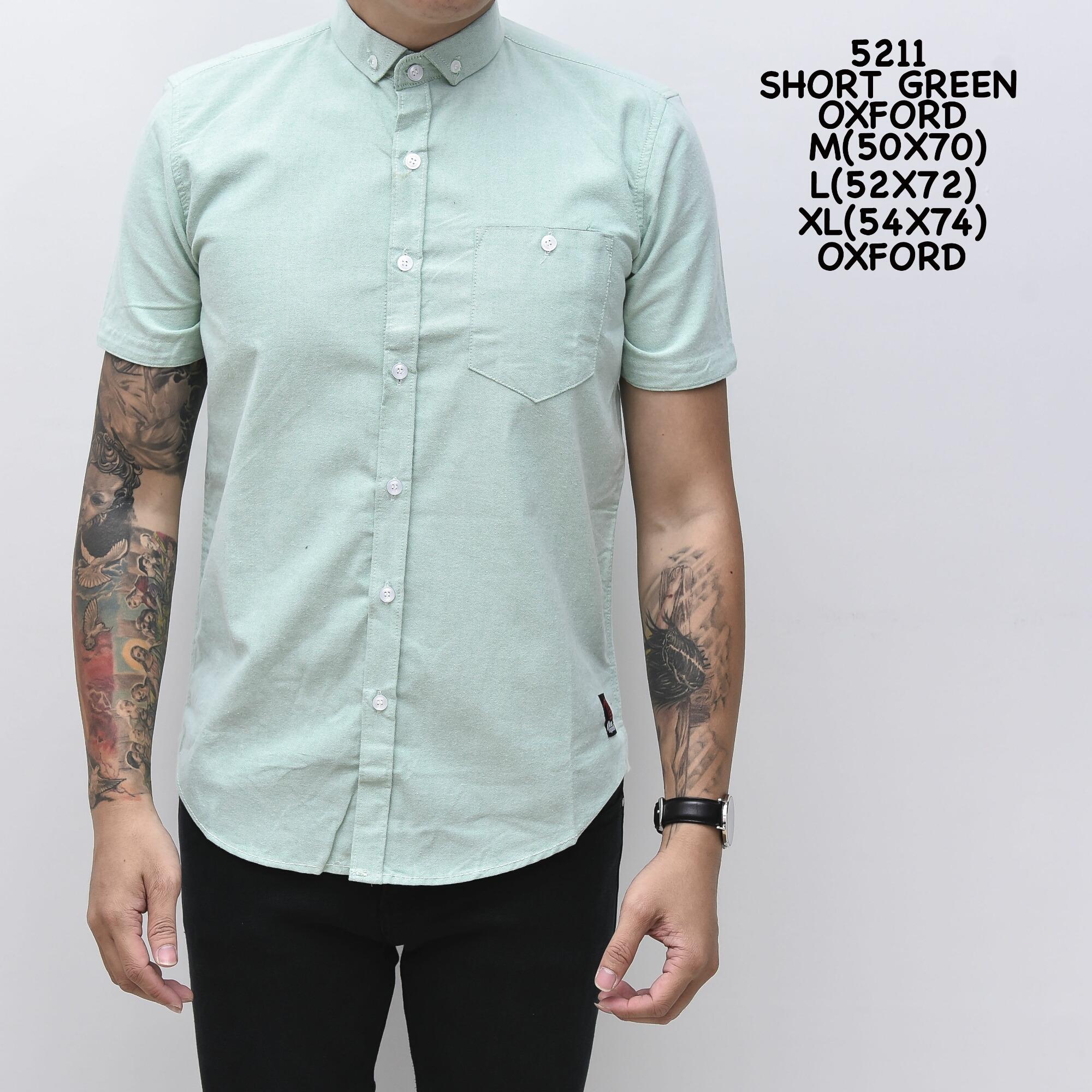 Kemeja Polos Kemeja Flanel Kemeja Pendek Kemeja Fashion Kemeja Kantor Kemeja Kerja Kemeja Lengan Panjang Kemeja Kasual Pria - Short Green Oxford 5211 Oxford - Kemeja Lengan Pendek SlimFit