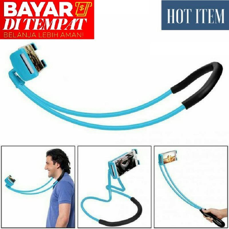 Tongsis/Lazypod/Monopod Leher Kekinian Universal Flexible Lazy Hanging on Neck Phone Holder 360° Rotating Bracket for iPhone Samsung up to 10inch - Warna Random