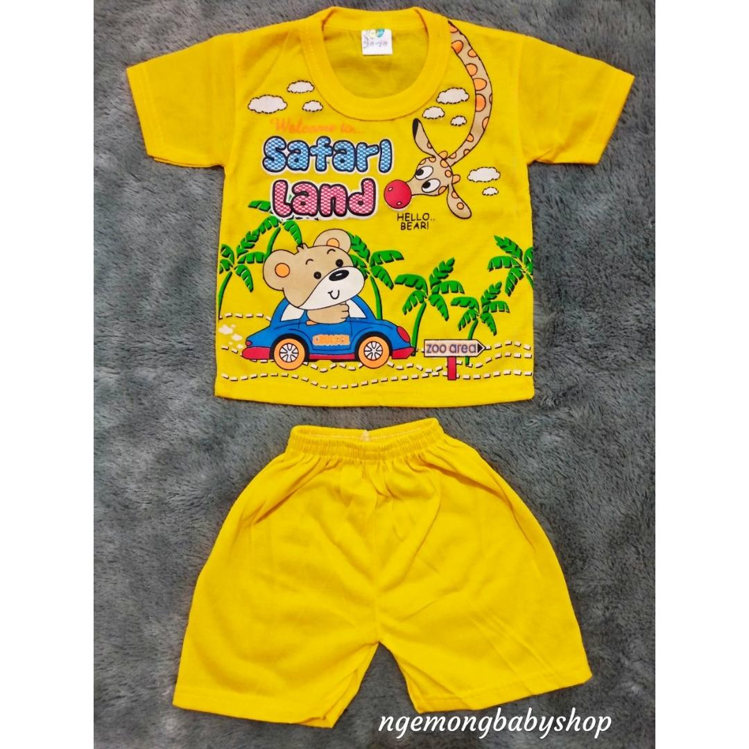 Setelan Baju Bayi 0-12 Bulan Atasan Lengan Safari Land dan Celana Pendek Anak