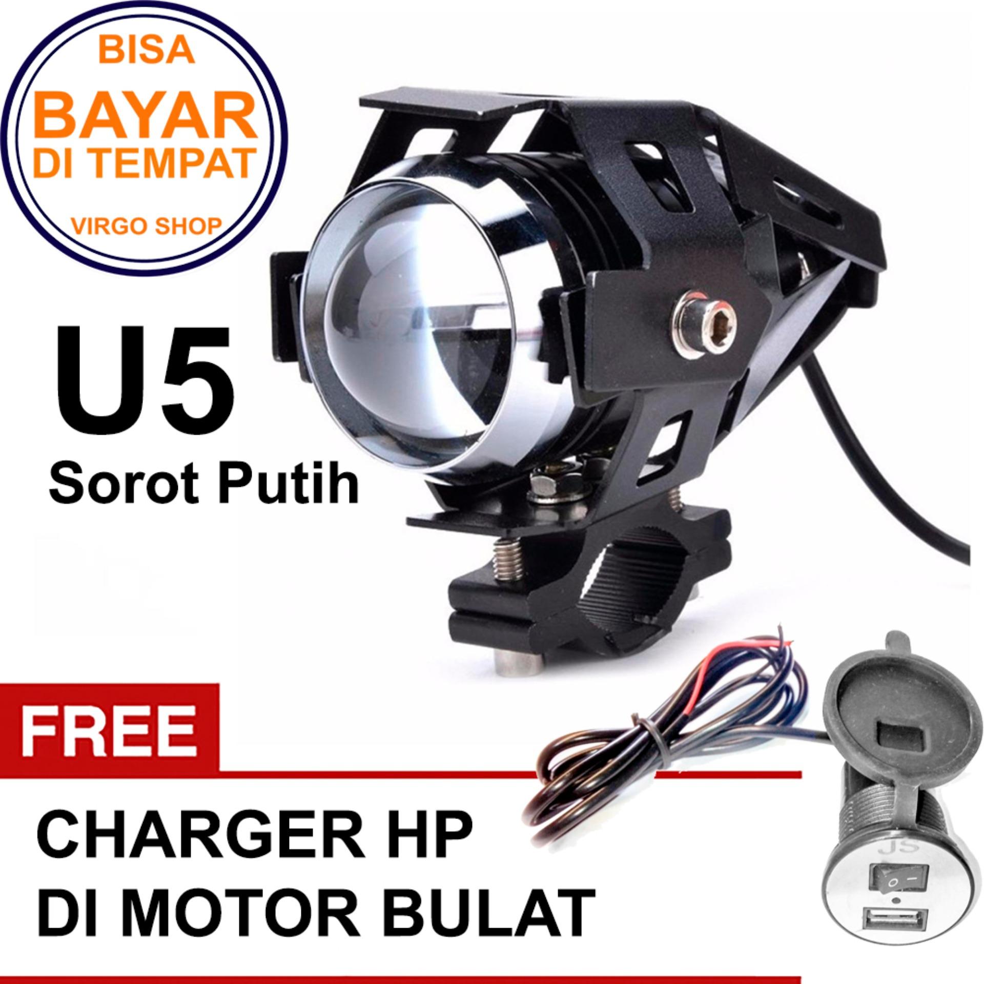 Lampu Sorot Tembak Led Cree U5 Transformer Light Motor Sorot Putih Bonus USB Charger Bulat