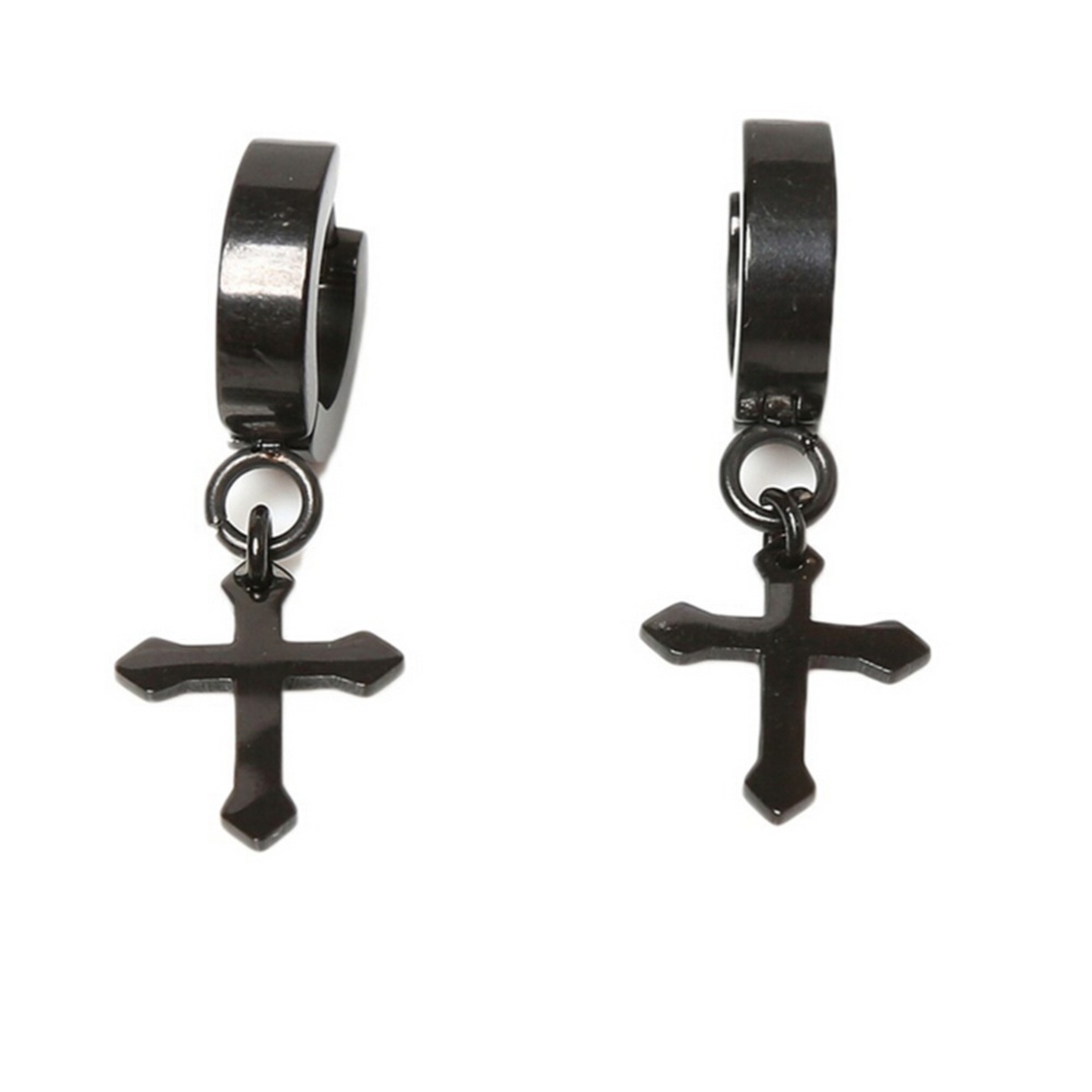 Amango Pria Menawan Anting Salib Baja Titanium Klip Telinga 4 Cm X 9 Cm