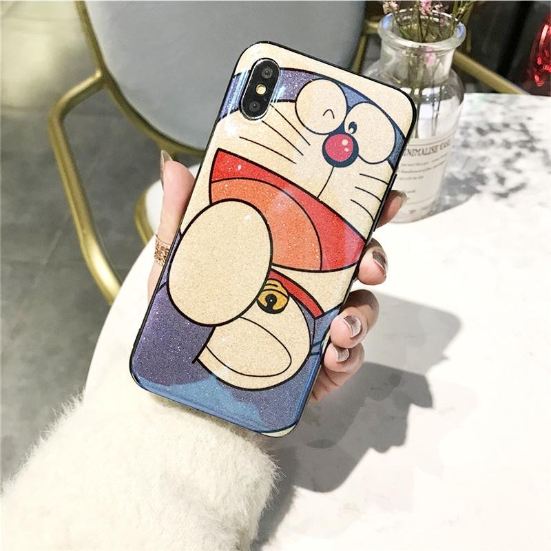 Gaya Korea Selubung Ponsel 8 Plus/7 Plus/6 Splus Kartun Bedak Mengkilap Cahaya Biru Apple Identitas