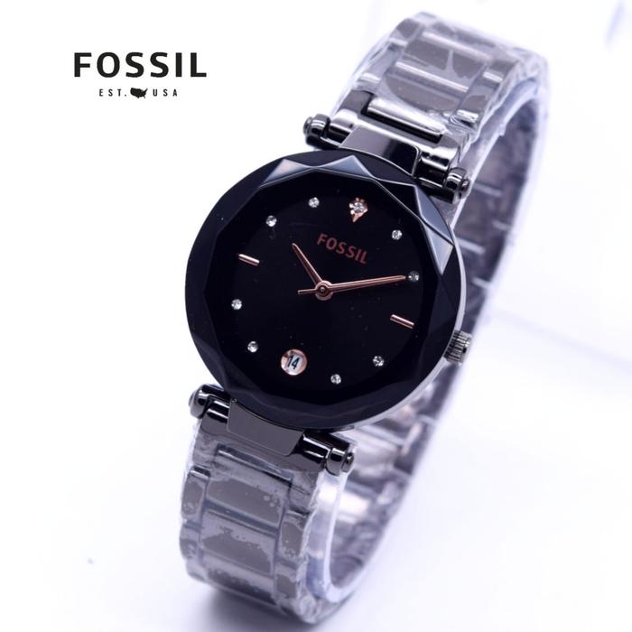DISKON Jam Tangan Wanita / Cewek Murah Fossil Crys Rantai Full Black TERMURAH