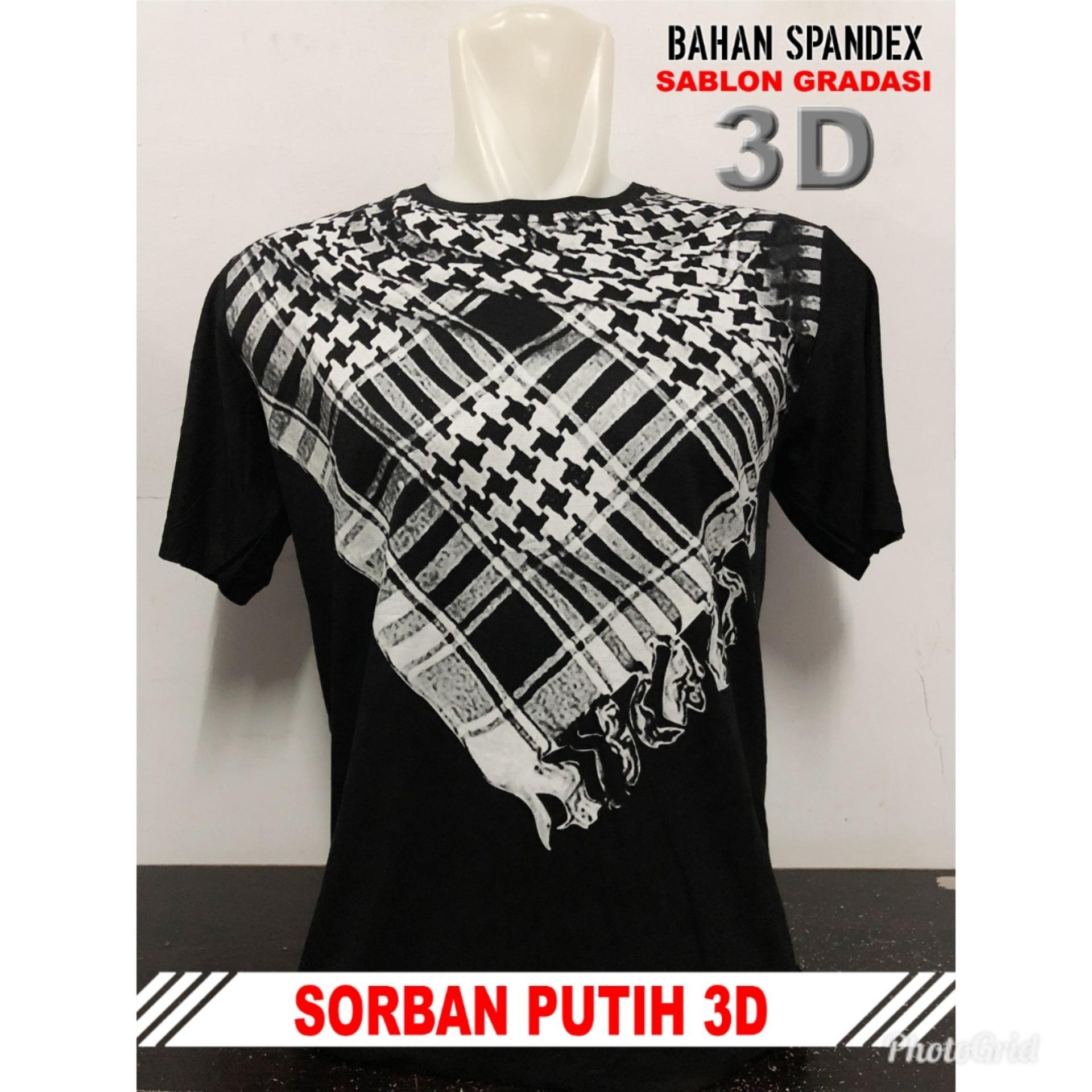 Gracestore - Kaos T-shirt Distro Premium Sorban Putih 3D - Hitam
