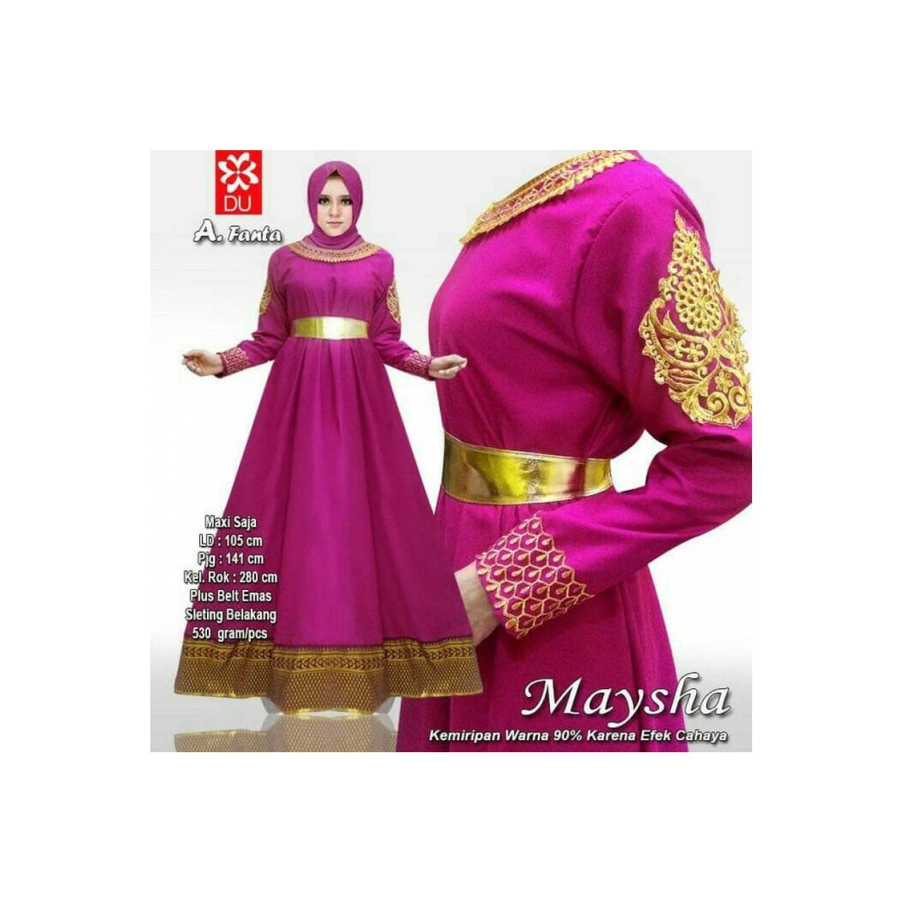 PREMIUM elegan branded mewah gamis baju pesta hijab muslim gold xl