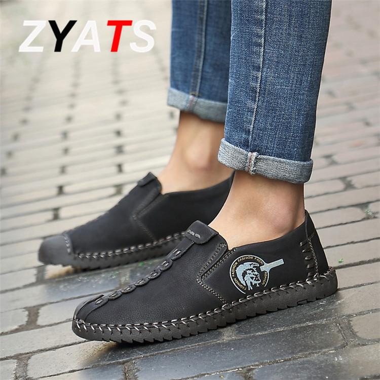 Zyats Sepatu Datar Kulit Pria Kasual Loafer Ukuran Besar 38-46