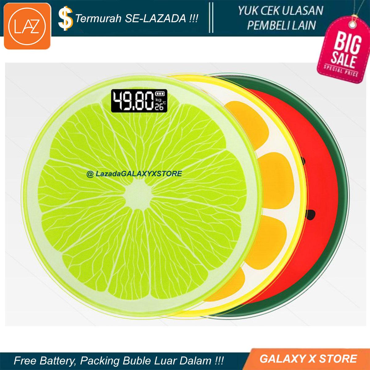 Timbangan Badan Digital Circle 180kg Warna - Personal Scale Bulat Bundar - Tempered Glass Motif Buah