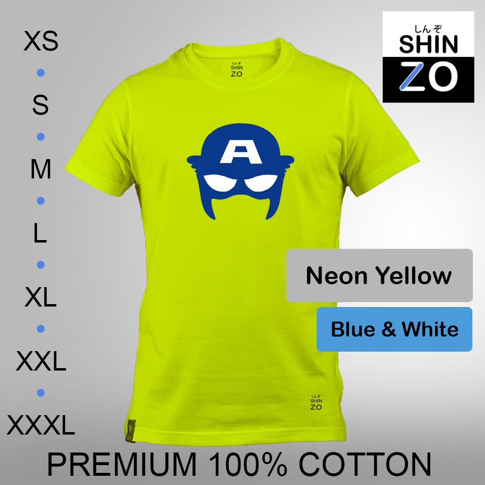Shinzo Design - Kaos Oblong Distro T Shirt Tee Casual Fashion Atasan Cloth Anime Custom - Premium Cotton Combed 30s Ring Spun Export Quality - Pria - The Avengers Infinity War Captain America Civil War - Neon Yellow Neon Kuning