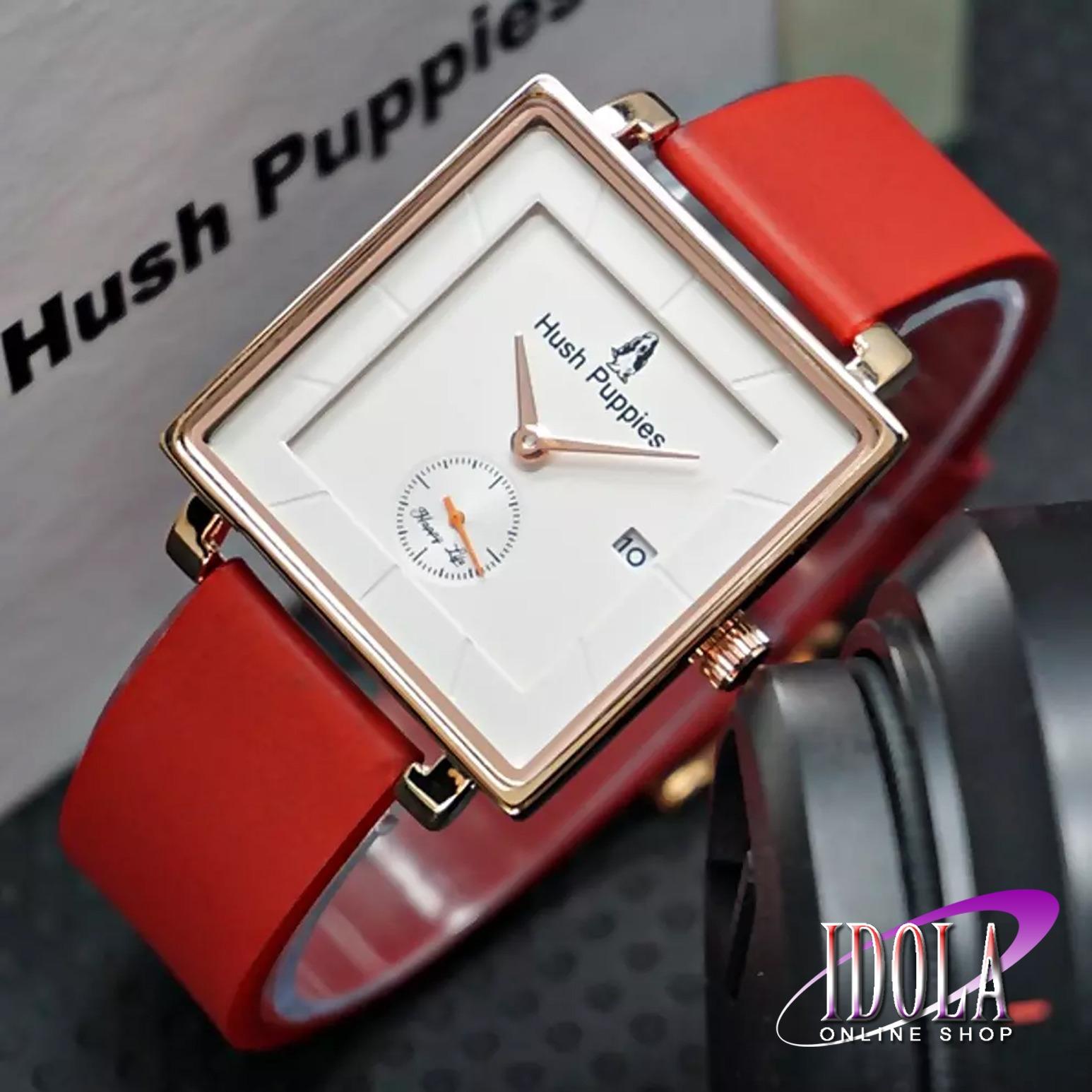 Jam Tangan wanita / Kasual Dan Modis / Hush__Puppies Kotak - Chrono Detik Bawah / Tali Kulit - Tanggal Aktif