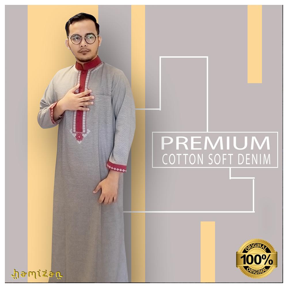 Baju Gamis Jubah Pria Dewasa Moderen Katun Soft Denim Model Terbaru 05