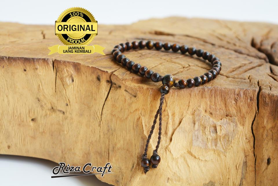 Gelang Tasbih Pria Wanita Tali Arus Laut Hitam Emas 33 Butir Asli Bersertifikat