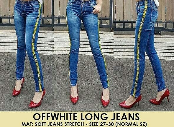 Fabelliners store - celana jeans wanita list / shoft jeans list - Navy list kuning