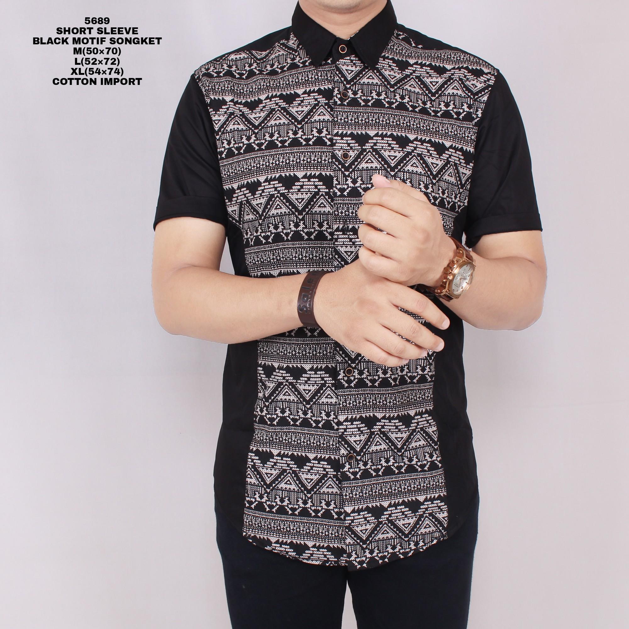 Zoeystore1 5689 Kemeja Kombinasi Songket Pria Lengan Pendek Baju Kemeja Printing Songket Kerja Kantoran Exclusive Kemeja Formal