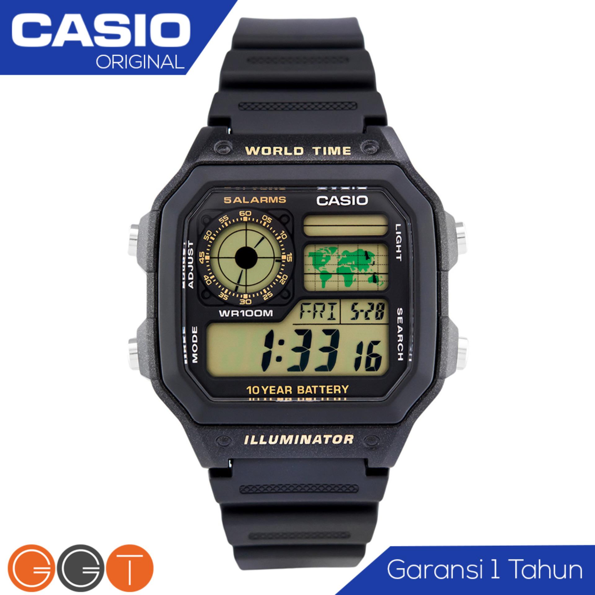 CASIO Illuminator Bond Style - Jam Tangan Pria - Tali Stainless (WHD) / Resin (WH) - Digital Movement - Silver AE-1200 Promo