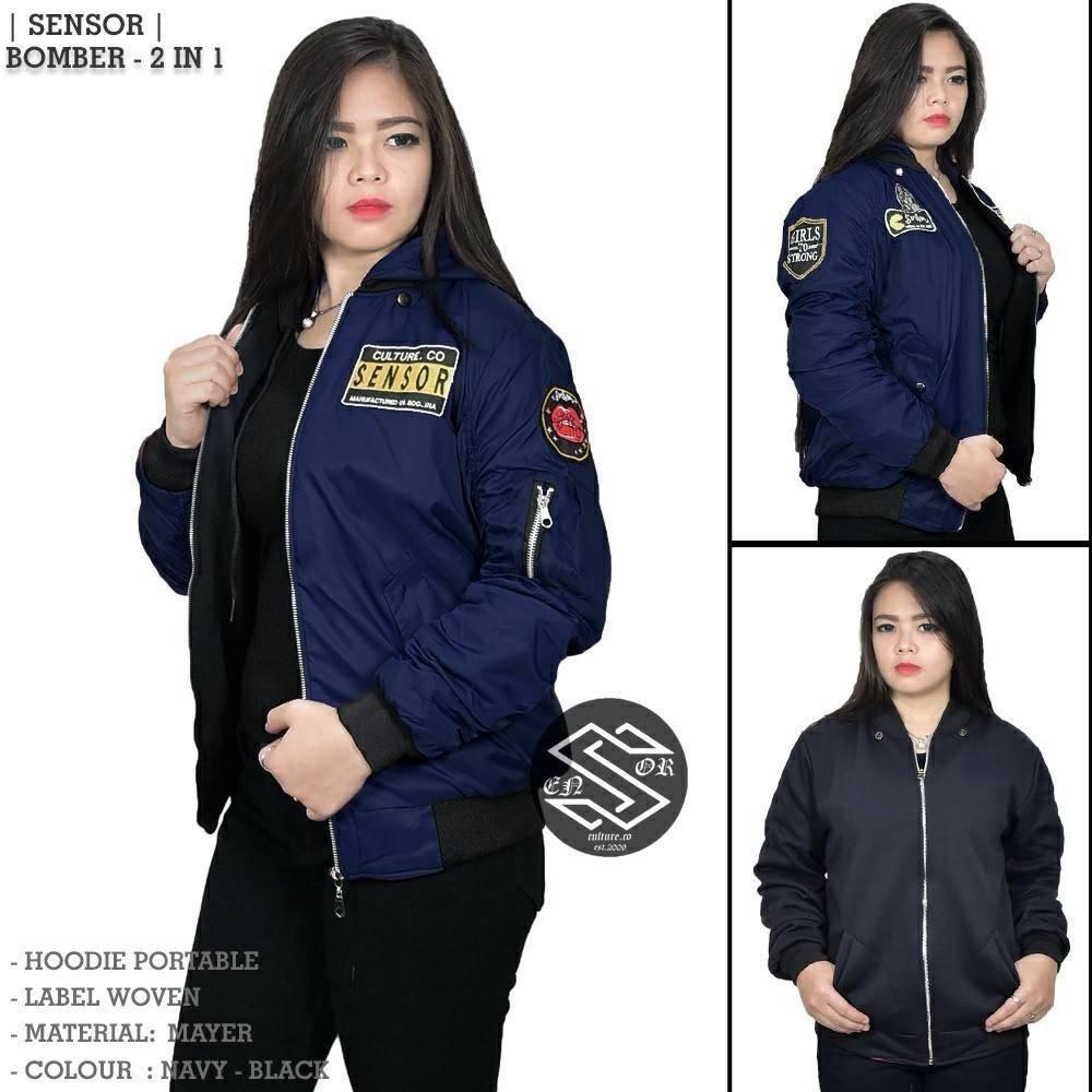 LT JAKET BOMBER CEWE 2IN1 BOLAK BALIK ORIGINAL NAVY BLACK KEREN JL011810