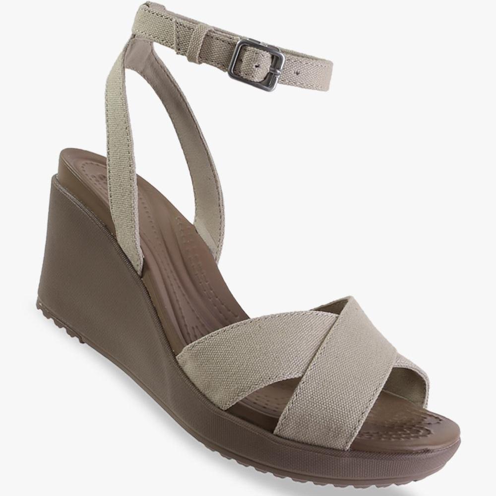 Crocs Women’s Leigh II Ankle Strap Wedge - Beige