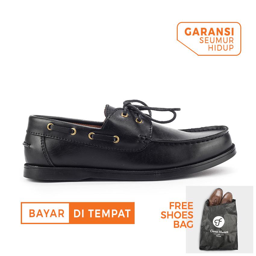 Sepatu Loafer Slip On Kulit Pria Giant Flames Pandya Black