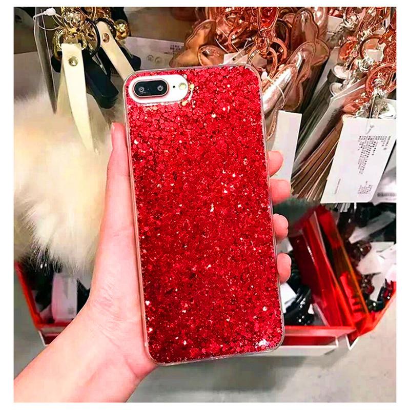 Plus Selubung Ponsel IPhone7 Perhiasan Yang Berkelip-Kelip Merah Tahun Baru Bedak Mengkilap