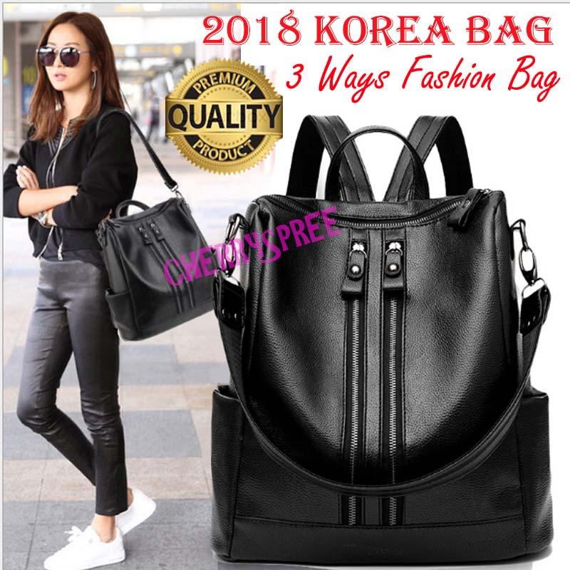 Tas Ransel Tiara 3in1 Kulit PU Import Korean Style Bagus Fashion Branded Wanita Remaja Dan Dewasa - Kezia Black