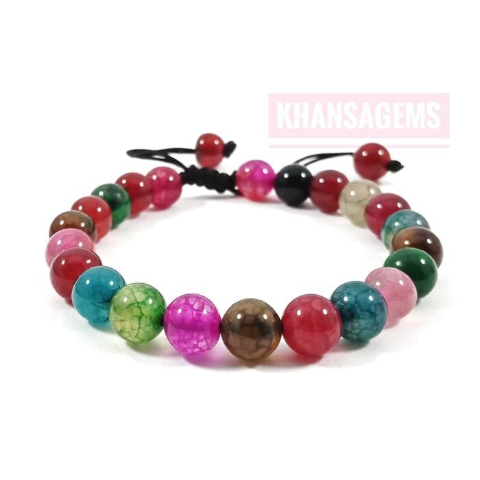 Gelang batu sisik naga pelangi dim 8 mm model tali shambala