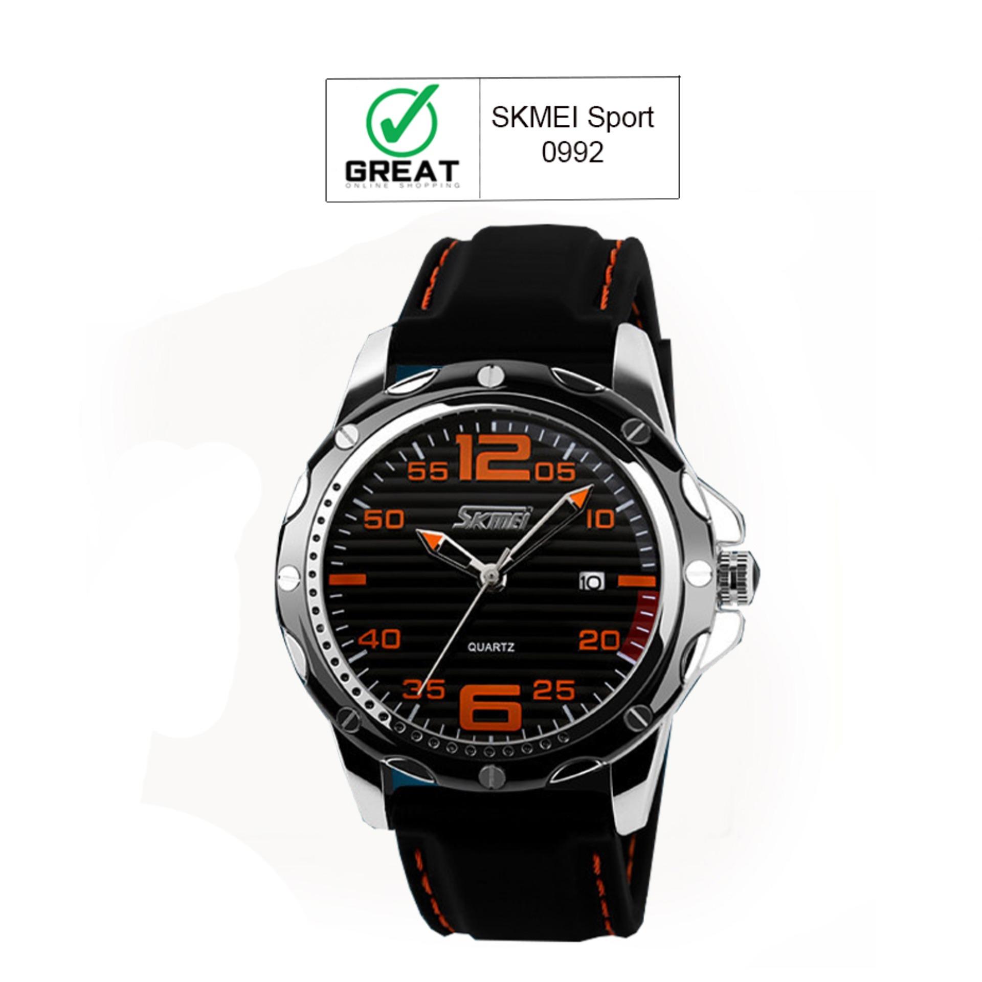 SKMEI 0992 Sport Quartz Men Casual Watch Calendar Date Work For Luxury Brand Men Dress Wristwatch 30M Waterproof - Hitam Orange