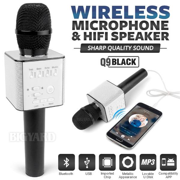 MIC SMULE karaoke speaker micgeek Q9 bluetoth wirelles generasi dari mic Q7 (free box hitam resleting)