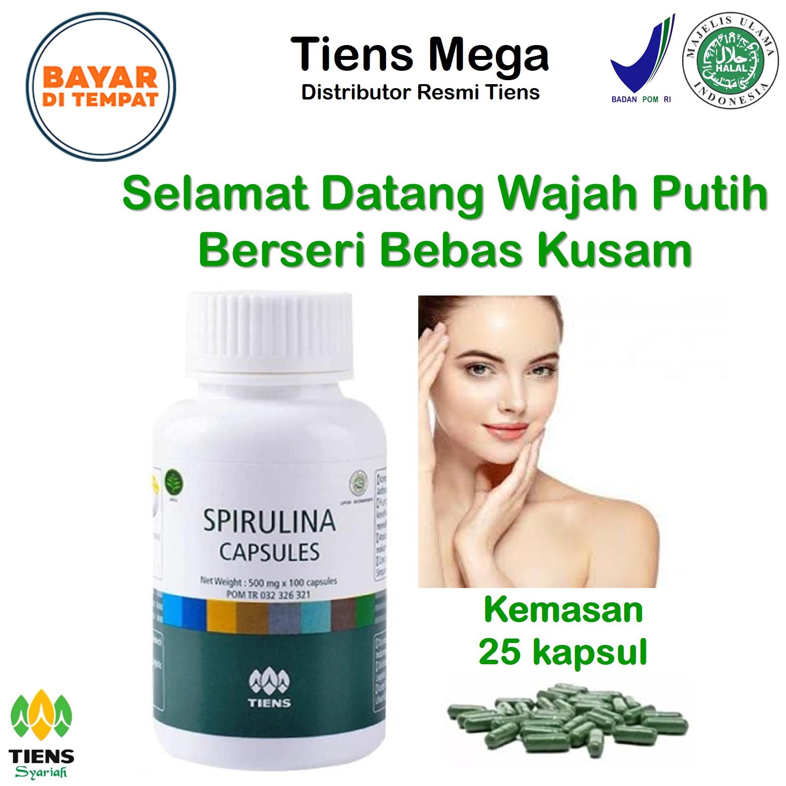 Tiens Masker Spirulina - Pemutih Wajah / Pencerah Wajah / Pengencang Wajah Alami - Paket Promo Banting Harga 25 Kapsul + Kartu Diskon Tiens Mega
