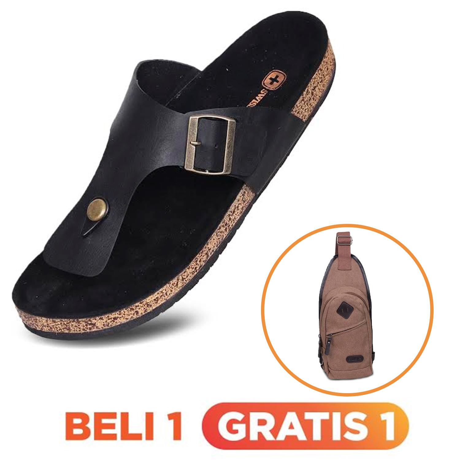 Swiss Hunter - Sandal Formal pria / Sandal formal kulit / Sandal pria Magnus (hitam dan Coffee) Free Sandal Chicago Coffee