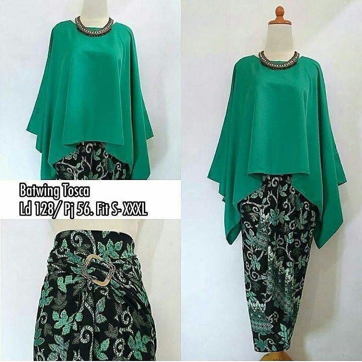 STELAN KEBAYA BATWING MURAH / STELAN KEBAYA JUMBO BATWING HIJAU TOSCA PLUS ROK LILIT PAYA HIJAU