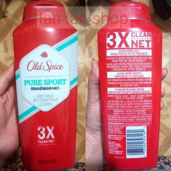 Old Spice Pure Sport High Endurance Body Wash 532 ml 18 fl. oz. 1pcs Sabun Mandi Perawatan Kesehatan Kulit Tubuh 532ml USA best seller